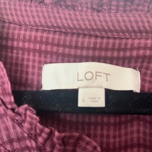 LOFT Maroon Checkered Fall Dress